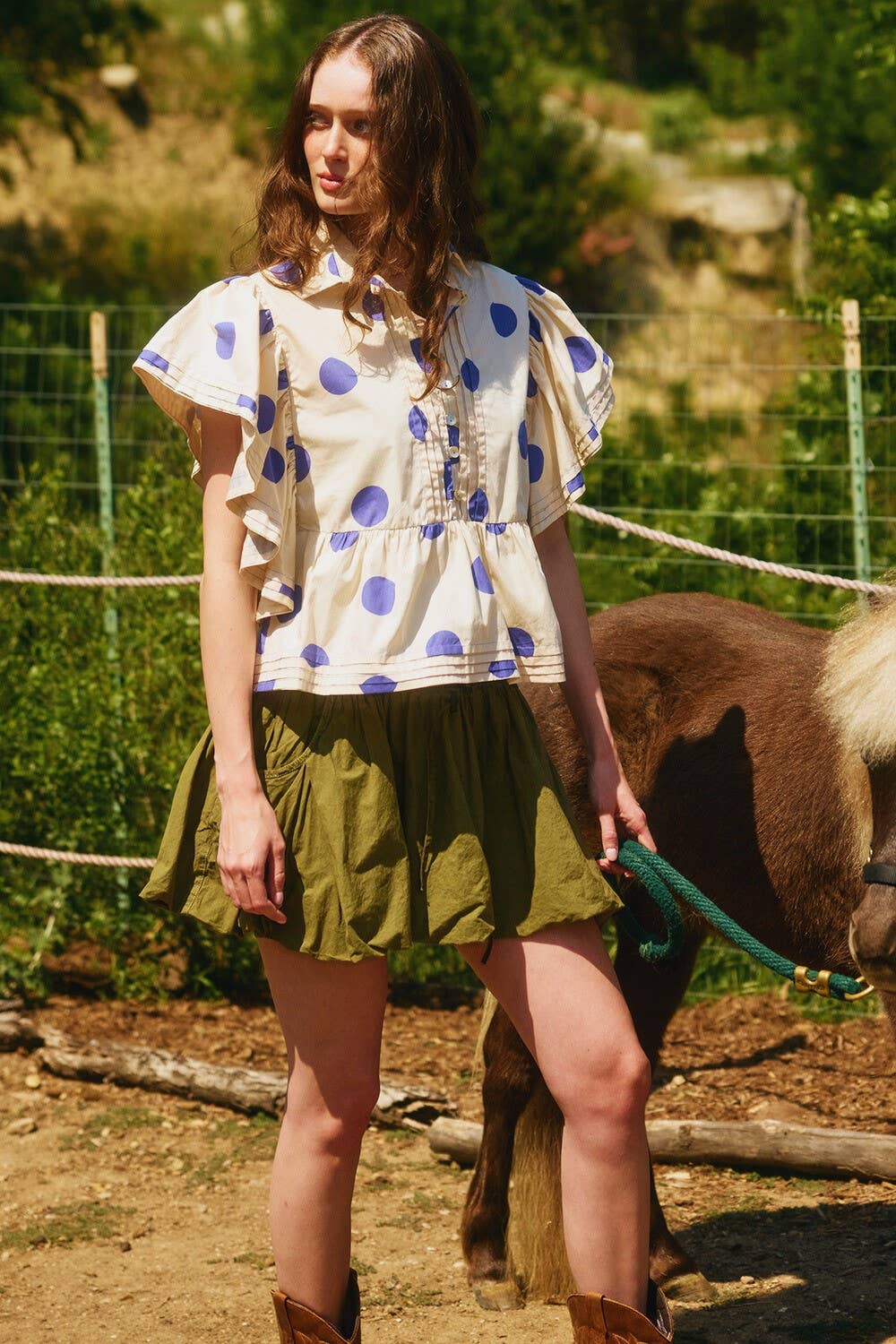 BUCKETLIST INC - Wholesale Blouse - Women's - IT2337 Ruffle Sleeves Pintuck Detail Polka Dot Print top41