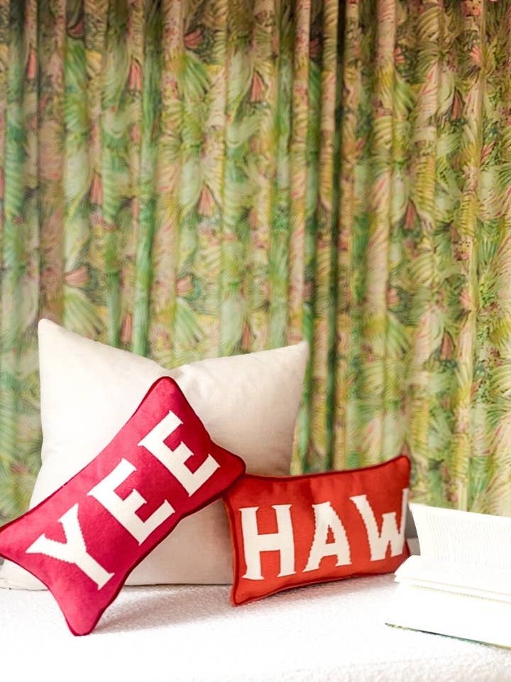 Coussins de broderie Yee Haw - Rose pour la vente par Southern Decorative