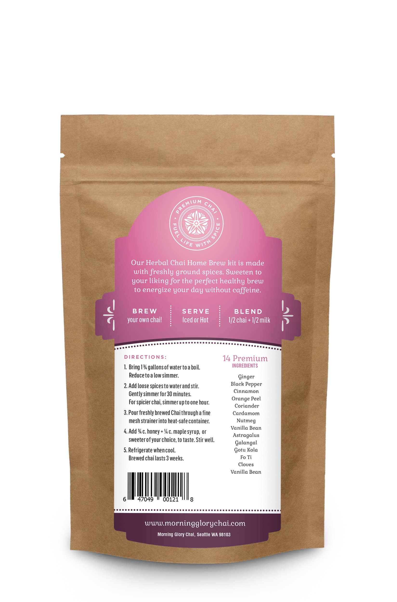 Morning Glory Chai - Wholesale Gezondheid/Detox thee - Herbal Chai Brew Kit elk1