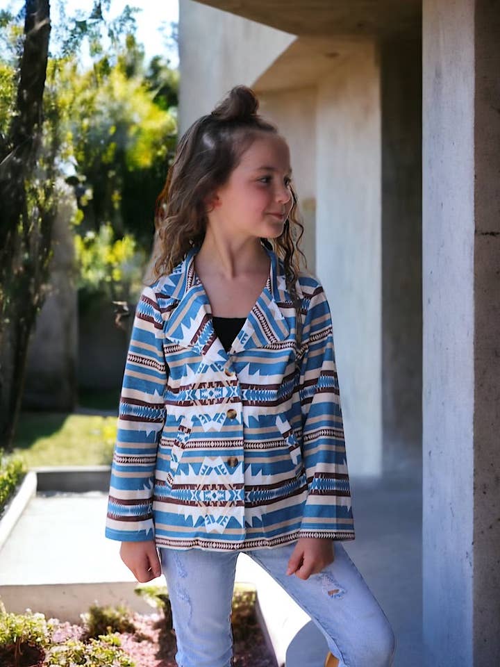 Kids Charm Online - Wholesale Blazer - Kids - Unisex/Aztec printed blazer with pockets. TPG15153001 SOL2
