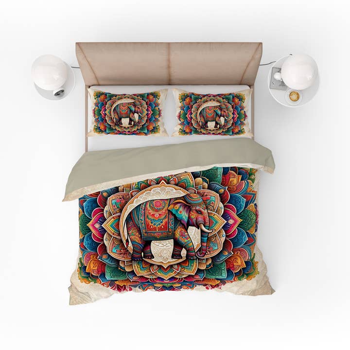 Adore India – wholesale Sängkläder – Bohemian Elephant Mandala vändbart täckeöverdrag påslakanset0