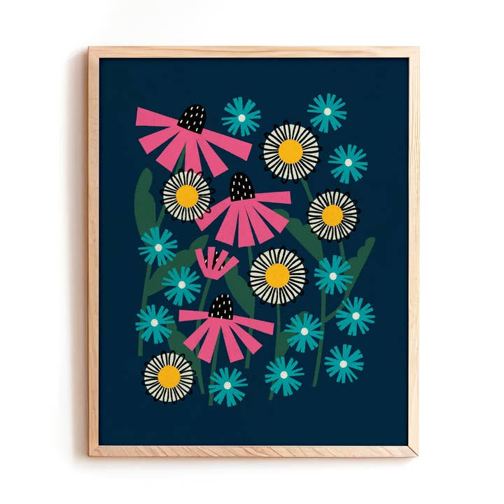 Coneflower, Daisy, Aster Blue Print for wholesale by Hideaway House Studio