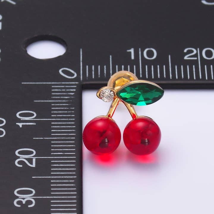 Aim Eternal - Wholesale Stud/Post Earrings - 24K Gold Filled 13mm CZ Cherry Fruit Stud Earrings | AB7203