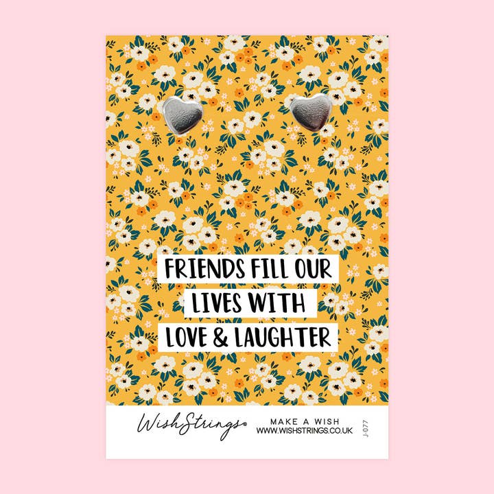 Friends, Love & Laughter - Pendientes de corazón en la tarjeta expositora para venta al por mayor de WishStrings