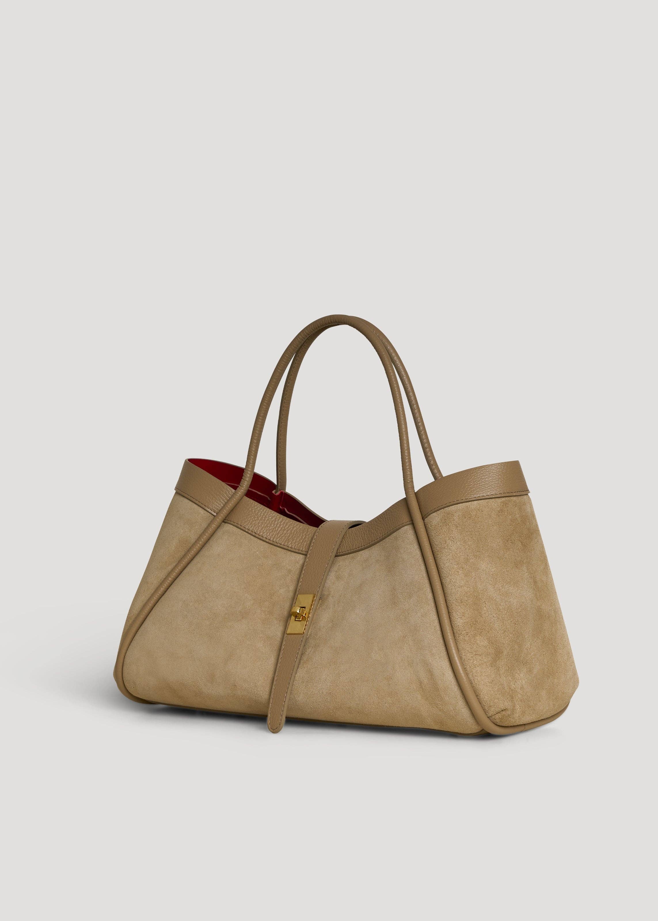 Prestige Milano - Wholesale Tote Bag - Women's - Borsa Mayfair in camoscio taupe e pelle Togo1