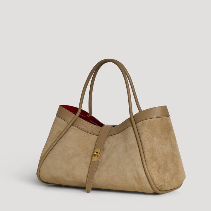 Prestige Milano - Wholesale Tote Bag - Women's - Borsa Mayfair in camoscio taupe e pelle Togo1
