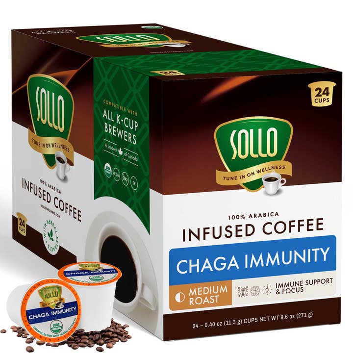 Dosettes de café au champignon Chaga pour la vente par Sollo Wellness