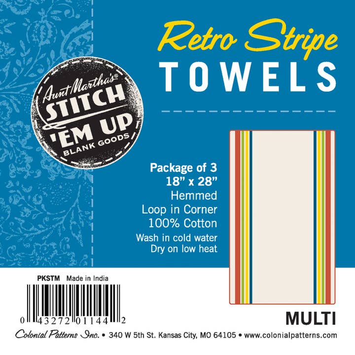 Colonial Patterns, Inc. – Großhandel Geschirrtücher – Vintage Farmhouse Retro Multi-Streifen-Handtücher