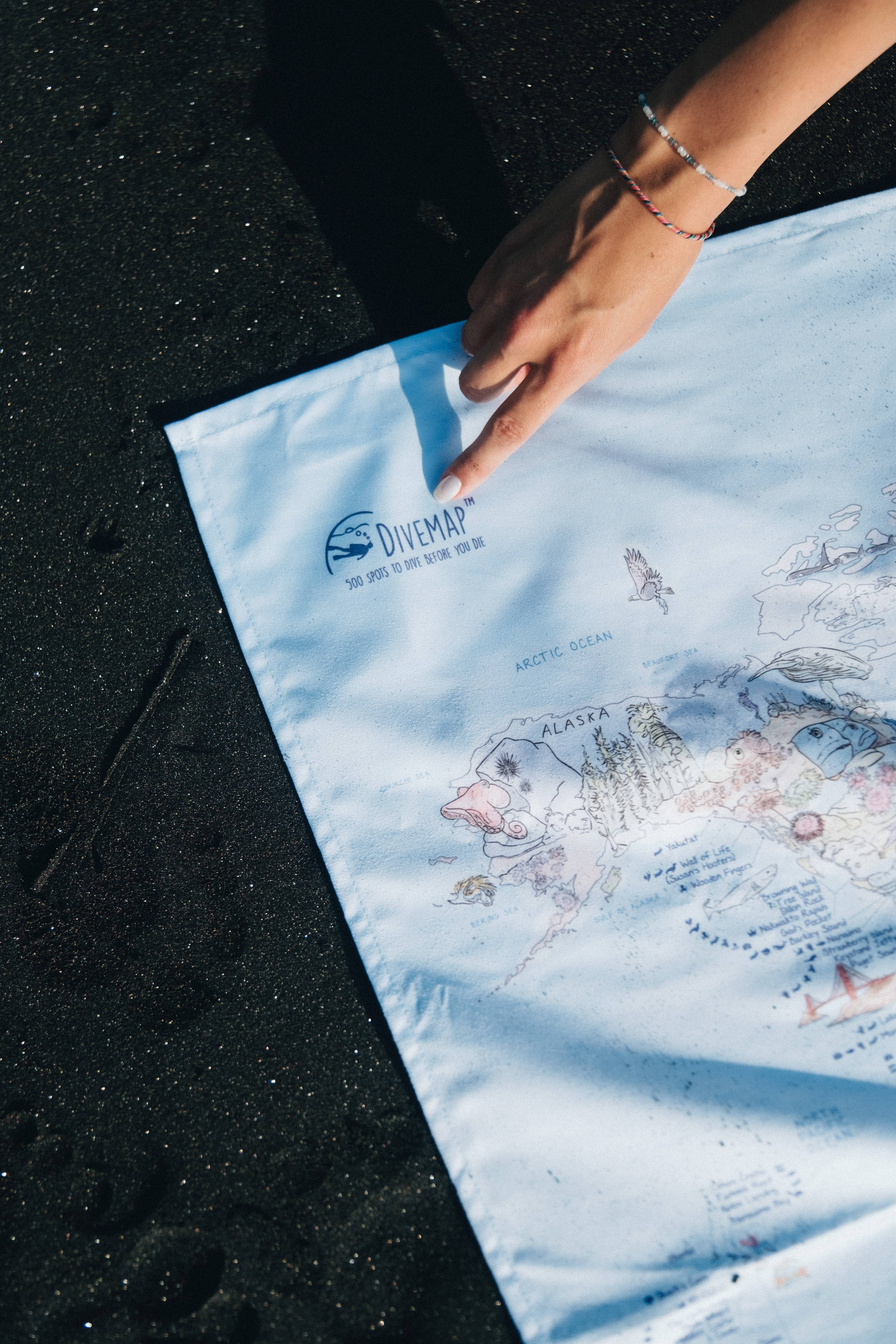 Awesome Maps - Wholesale Beach Towel - Dive Map Towel | 500 Dive Spots on a Beach Towel2