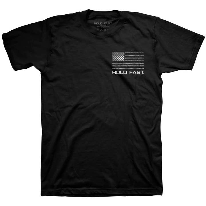 Black HOLD FAST Mens T-Shirt Rebar Flag for wholesale on Faire