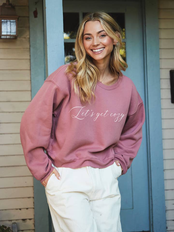 LET'S GET COZY Mid Graphic Sweatshirt for wholesale by OAT COLLECTIVE