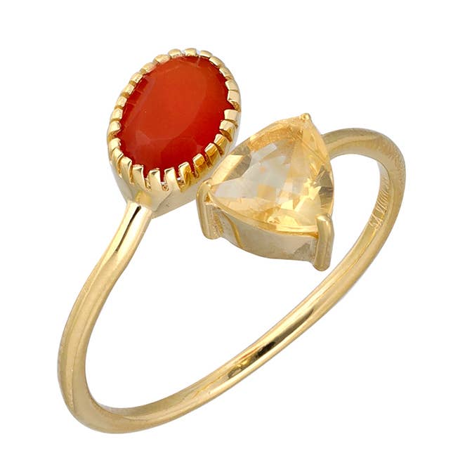 Gold Plated 925 Silver Carnlian Citrine Bypass Ring for wholesale by Tiramisu