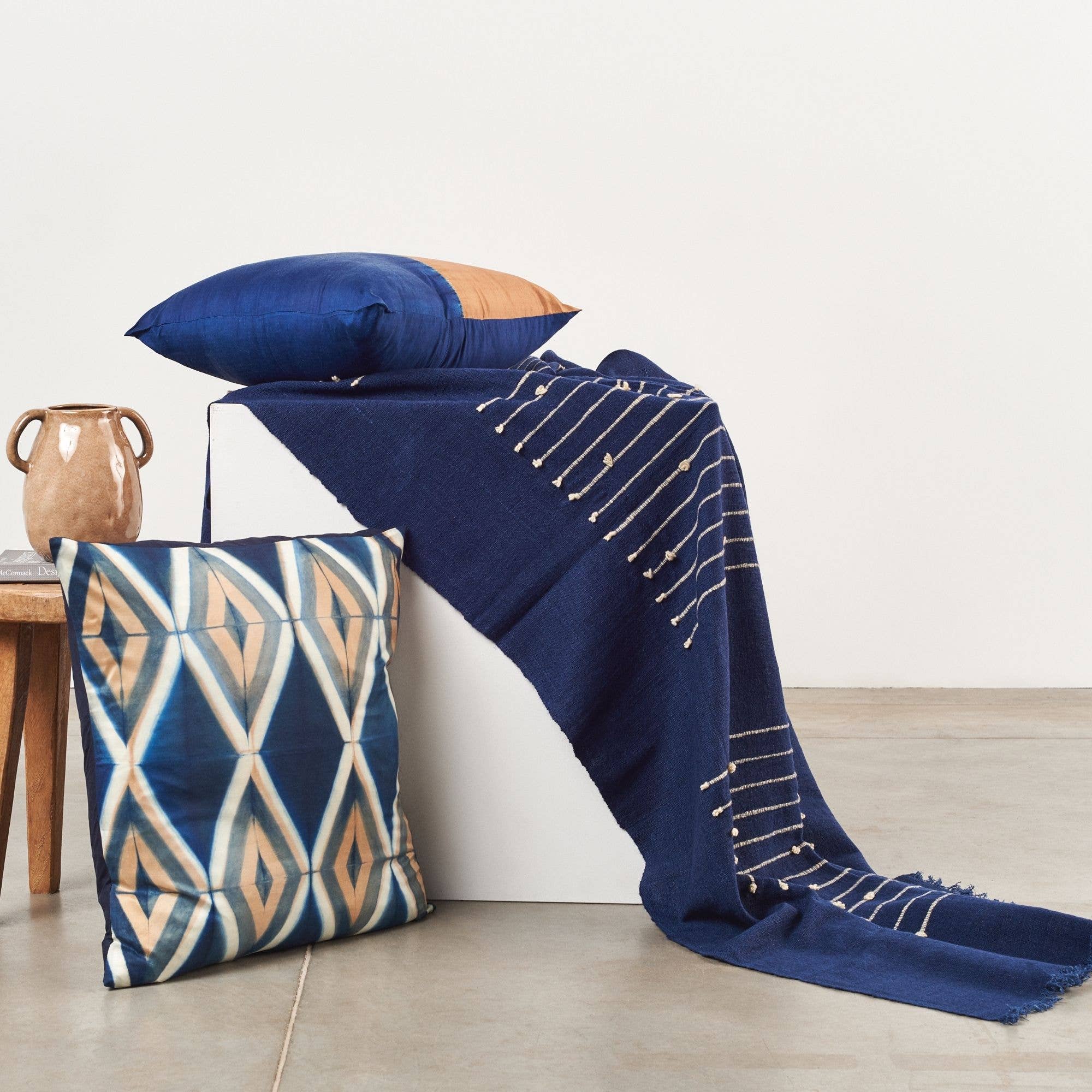 Variously - Wholesale Throw Blanket - Rosewood Indigo Hand knotted Stripes Handloom Merino Throw7