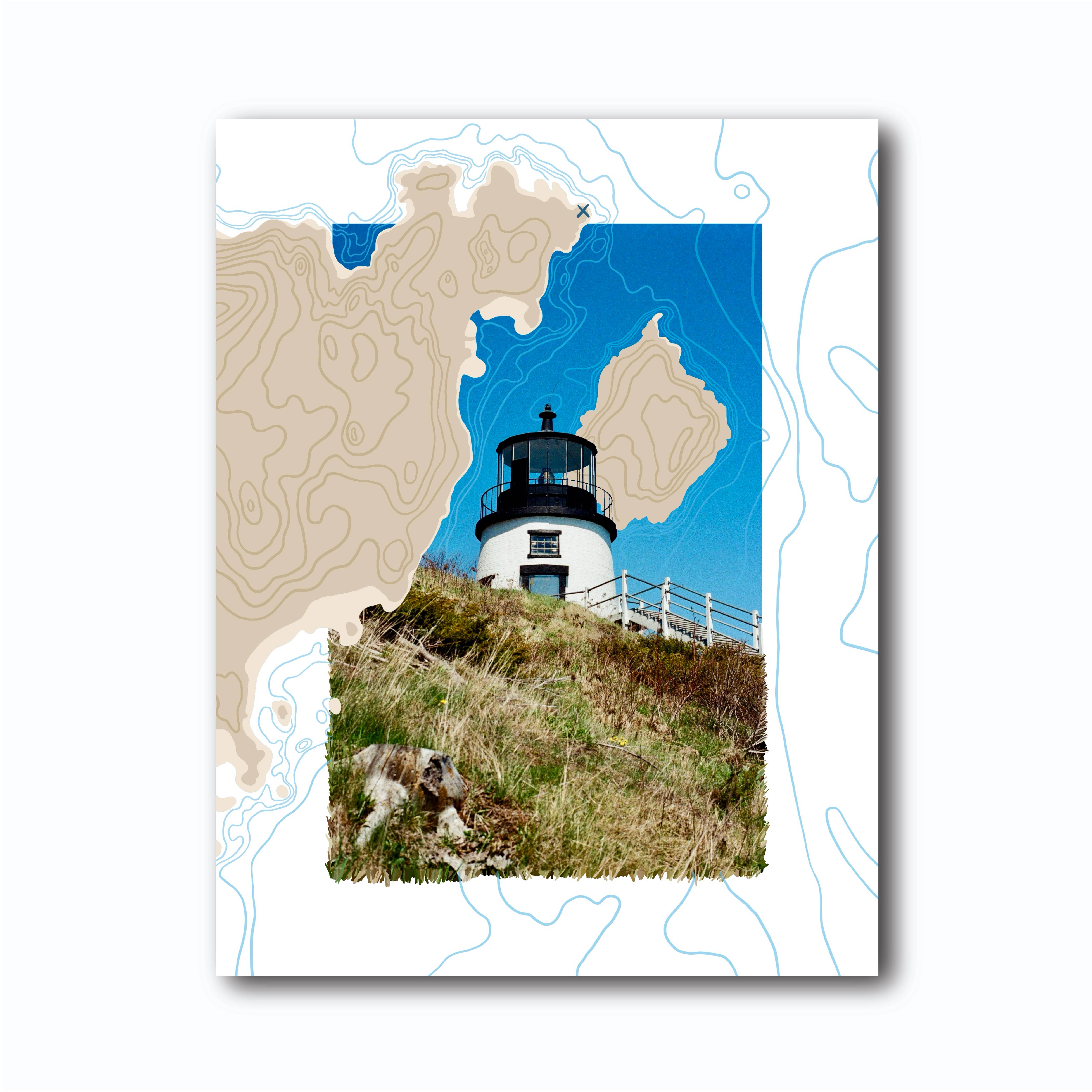 Abby Clark Creative - Wholesale Art Print - Owl's Head Lighthouse Maine Film Photo Nautical Map 8x101
