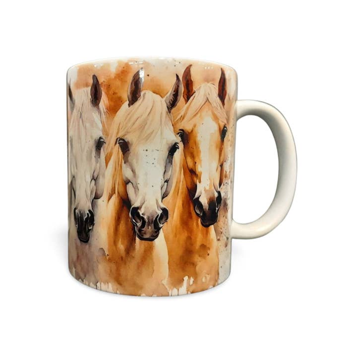 Rockways Designs – wholesale Coffee mug – 3 Palomino and Grey Horses Coffee Mug, Water Colour Style