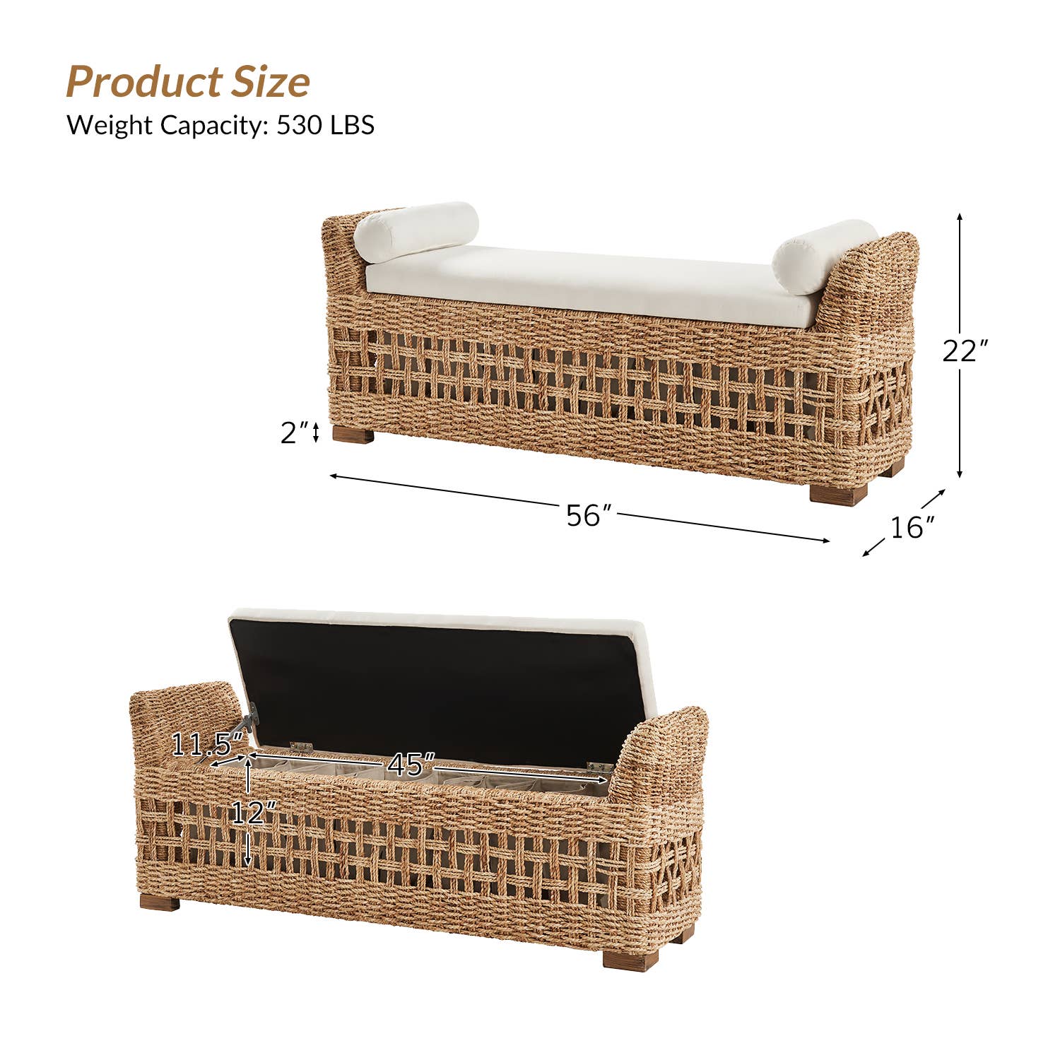 Natural Anton Ratten Storage Bench for wholesale on Faire4