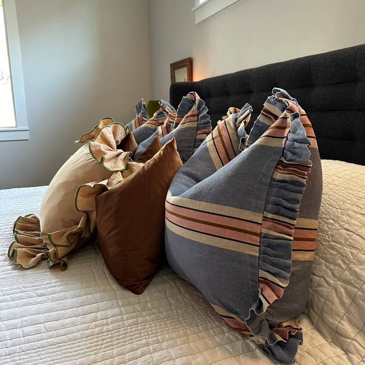 Rennah Collective - Wholesale Throw/Decorative Pillow - Foxy Blue Striped-Ruffle Pillow Cover7