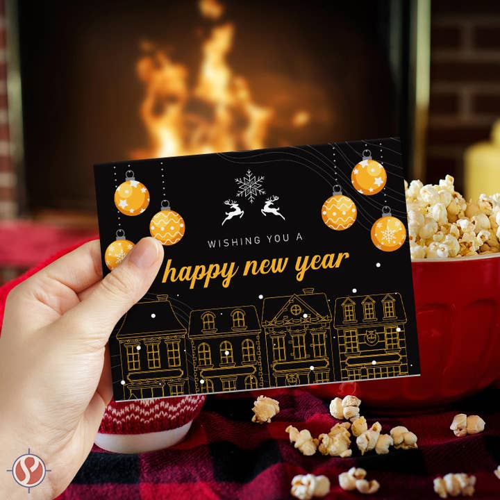 Fine Cardstock – Großhandel Neujahrskarten – Emoji-Feiertags-Grußkarten 2025 „Happy New Year“, 25er-Set