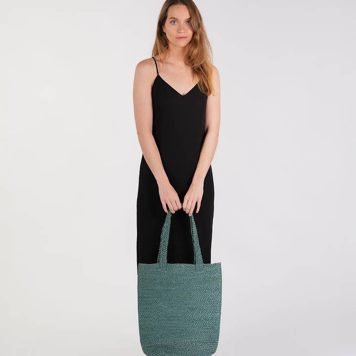 Shyla Soft Jute Tote Bag - Teal for wholesale on Faire