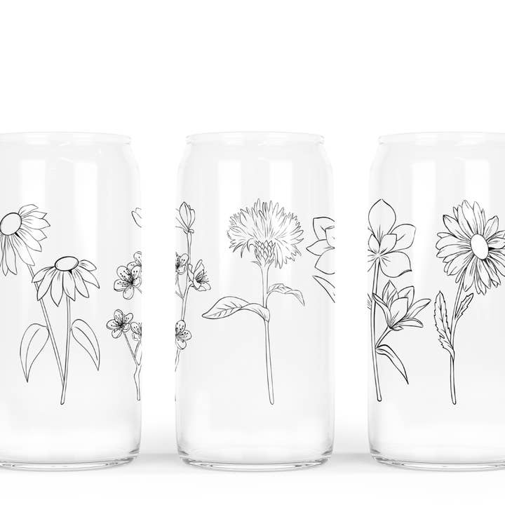 DIYxe - Wholesale Drinking Glass/Cup - Wildflower Glass Can w Bamboo Lid