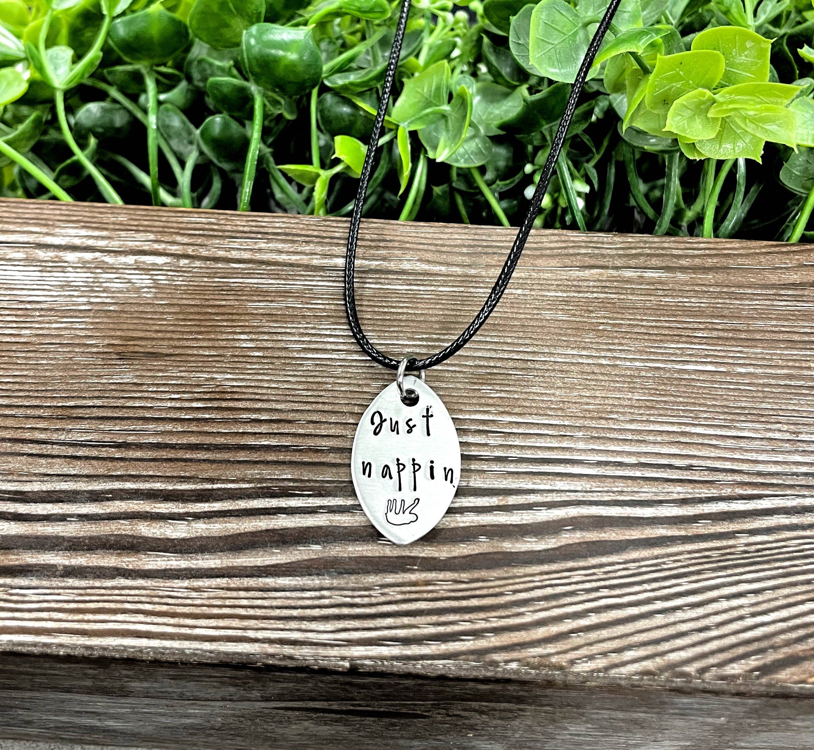 Handmade by Marlayna – wholesale Pendant/charm necklace – Just Nappin Sloth Fun Animal Themed Hand Stamped Necklace3