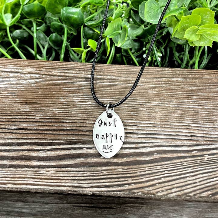 Handmade by Marlayna – wholesale Pendant/charm necklace – Just Nappin Sloth Fun Animal Themed Hand Stamped Necklace3