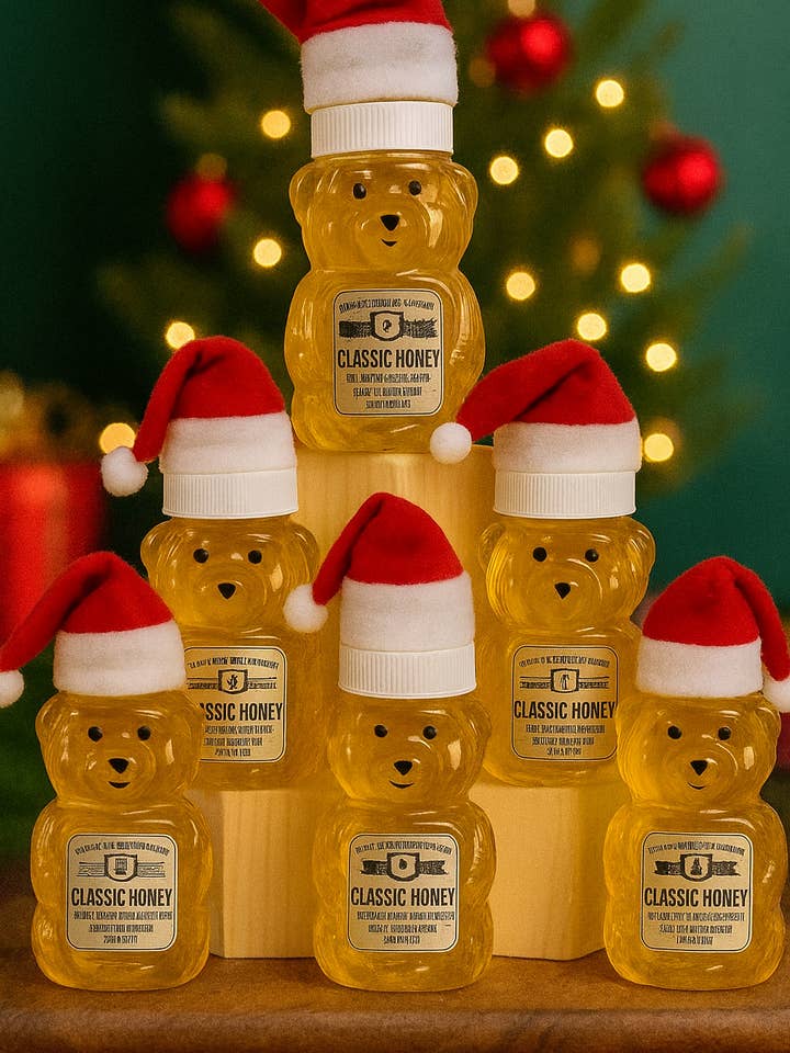 Ours en peluche de Noël au miel - 2 oz pour la vente par Big Bear Honey