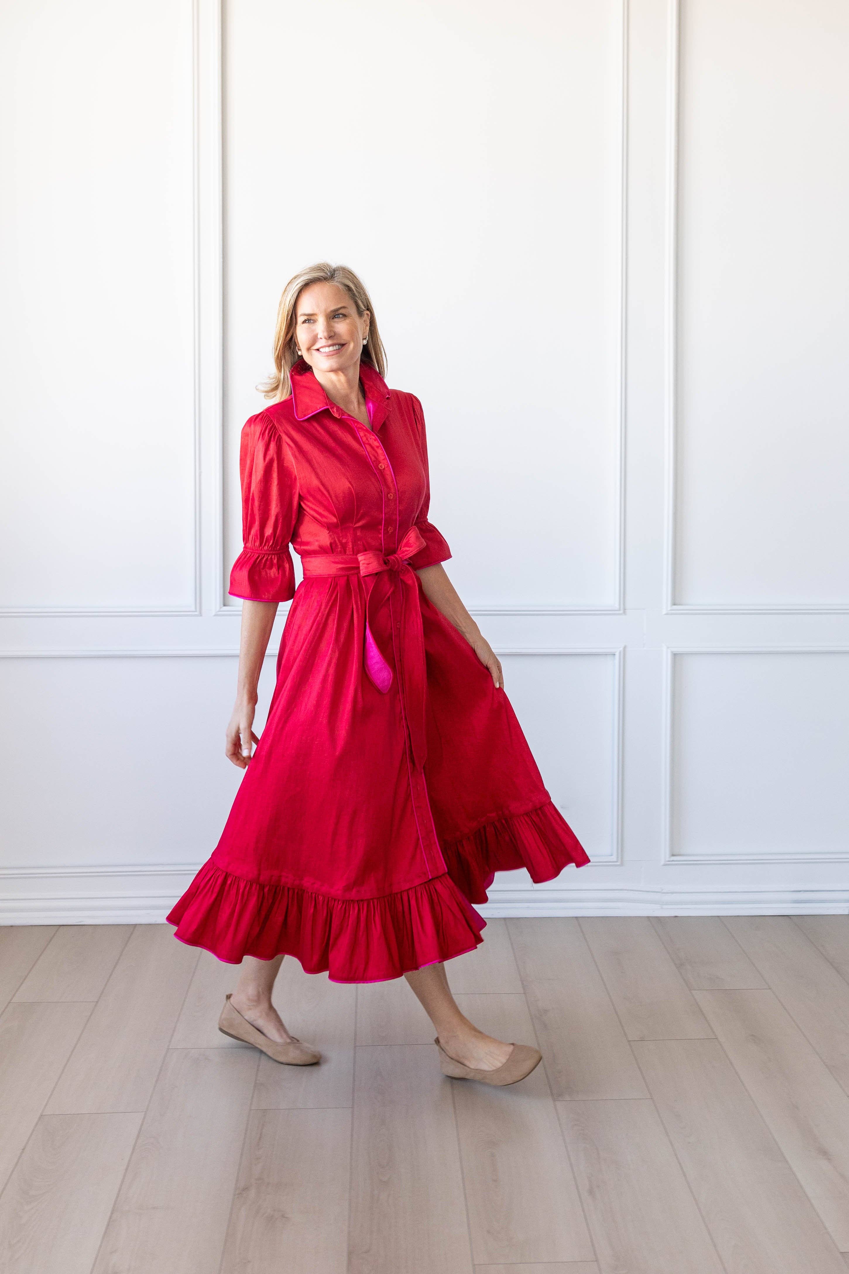 Kim Lolley Designs - Venta al por mayor Vestido - Mujer - VESTIDO CAROL EN ROJO/FUCSIA4