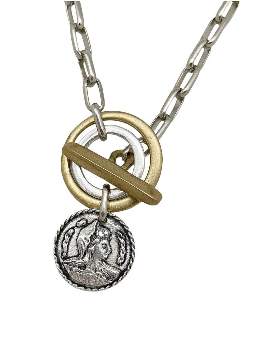 Gloria Mago - Vente Colliers à pendentif - Collier en argent mélangé avec fermoir à barrette en or et pièce en argent2