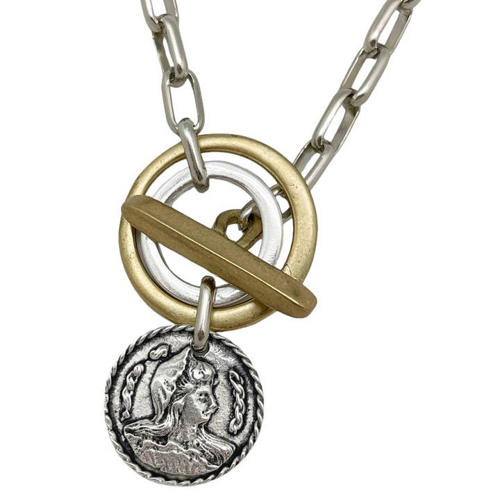 Gloria Mago - Vente Colliers à pendentif - Collier en argent mélangé avec fermoir à barrette en or et pièce en argent2