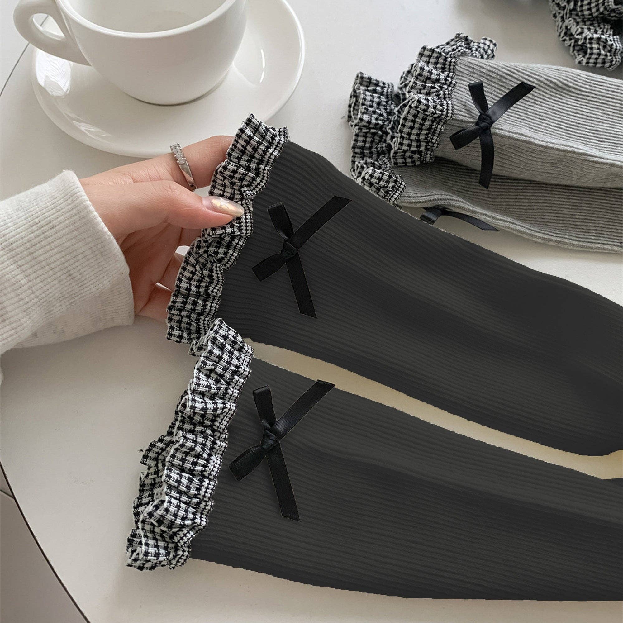 AK Brand - Wholesale Socks - Women's - 6pk Knee - High Socks with Bow and Patterned Cuff2