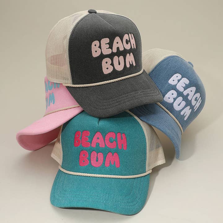 Casquette Trucker à Dos en Maille Brodée Message BEACH BUM pour la vente par Sensibling Corp.