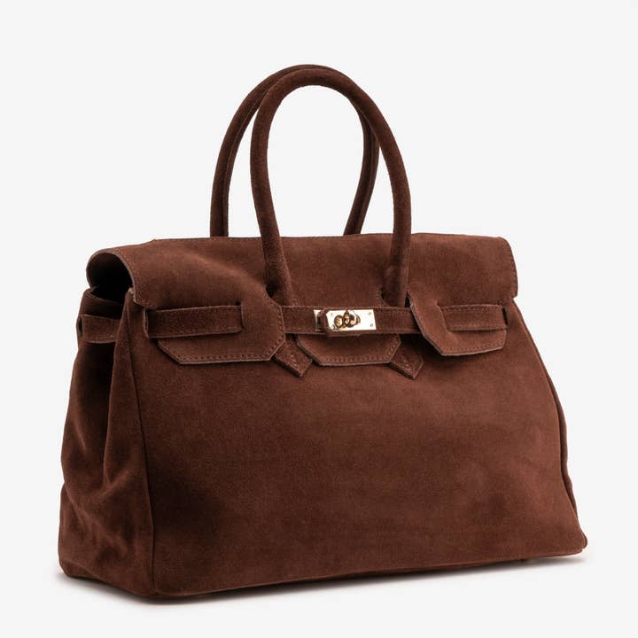 Poemia s.r.l. - Wholesale Top Handle Bag - Women's - ROMA Suede Leather - Cognac