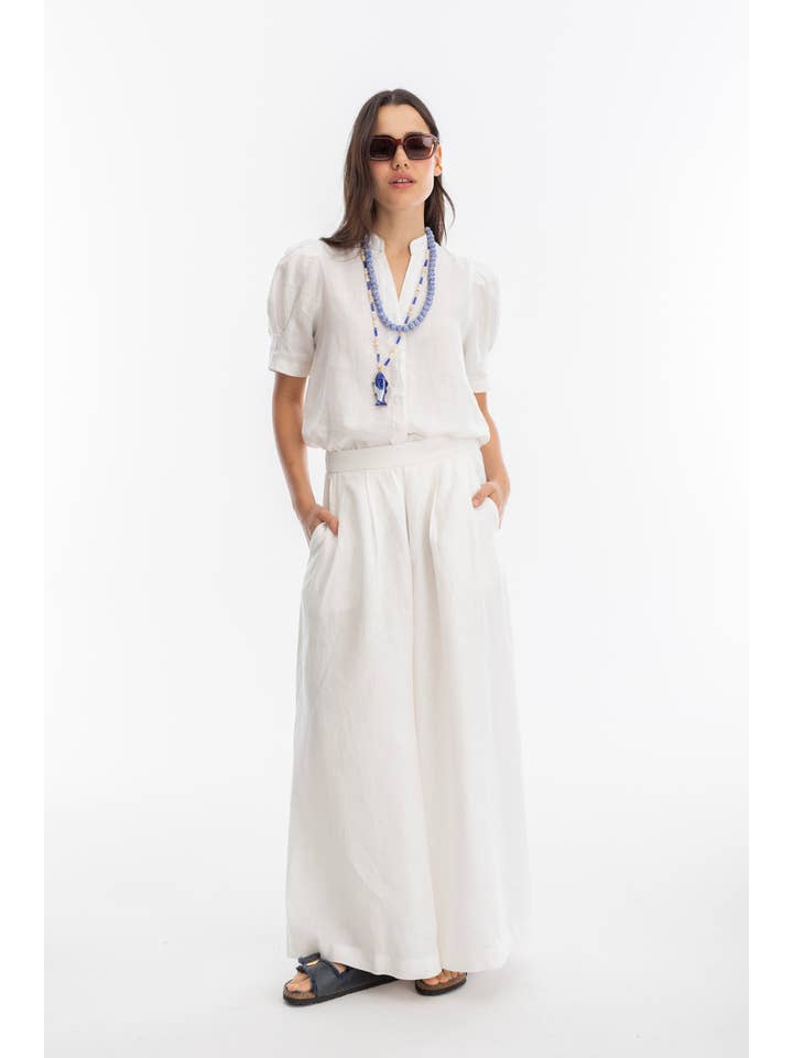 Athina Linen Shirt - White for wholesale on Faire