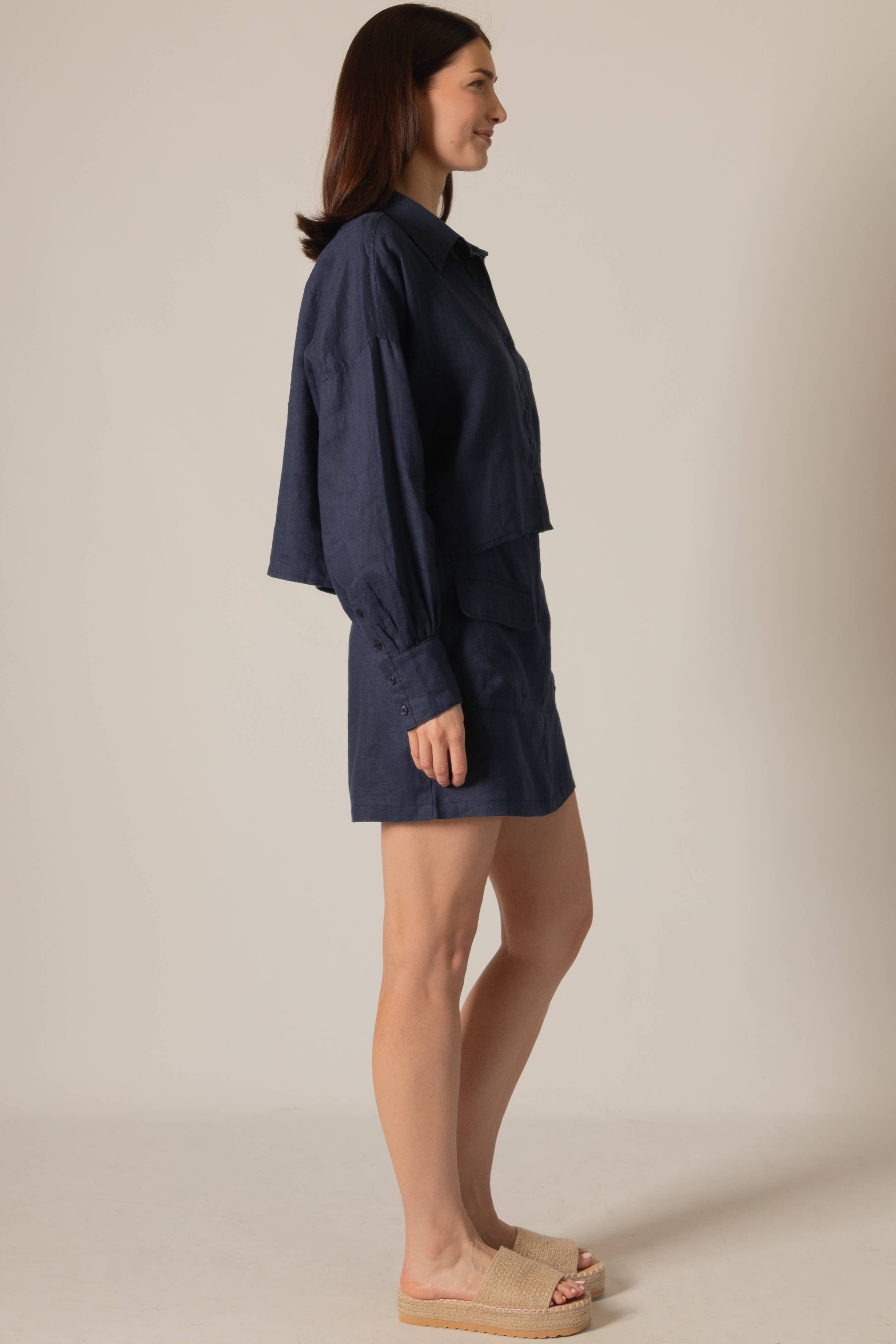 Natural P.CILL 100% Linen Cropped Button Up Shirt for wholesale on Faire11