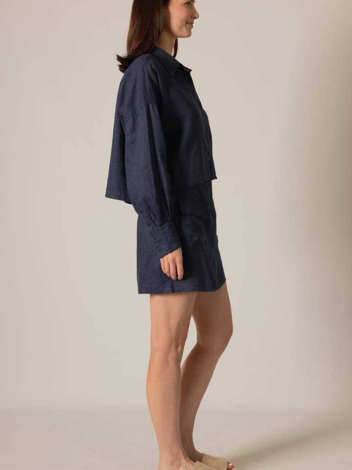 Natural P.CILL 100% Linen Cropped Button Up Shirt for wholesale on Faire11
