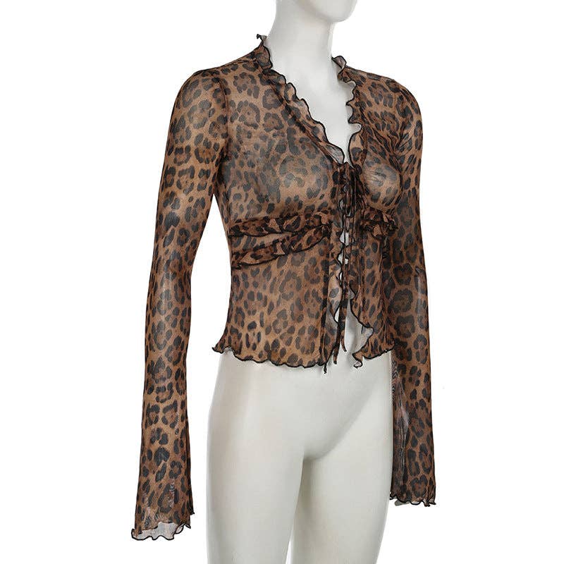 Brown Irregular String Leopard Print Sexy Top DPT2626 for wholesale on Faire2
