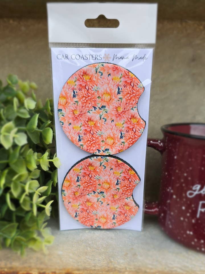 Peach Floral Car Coaster for wholesale by Mama Made