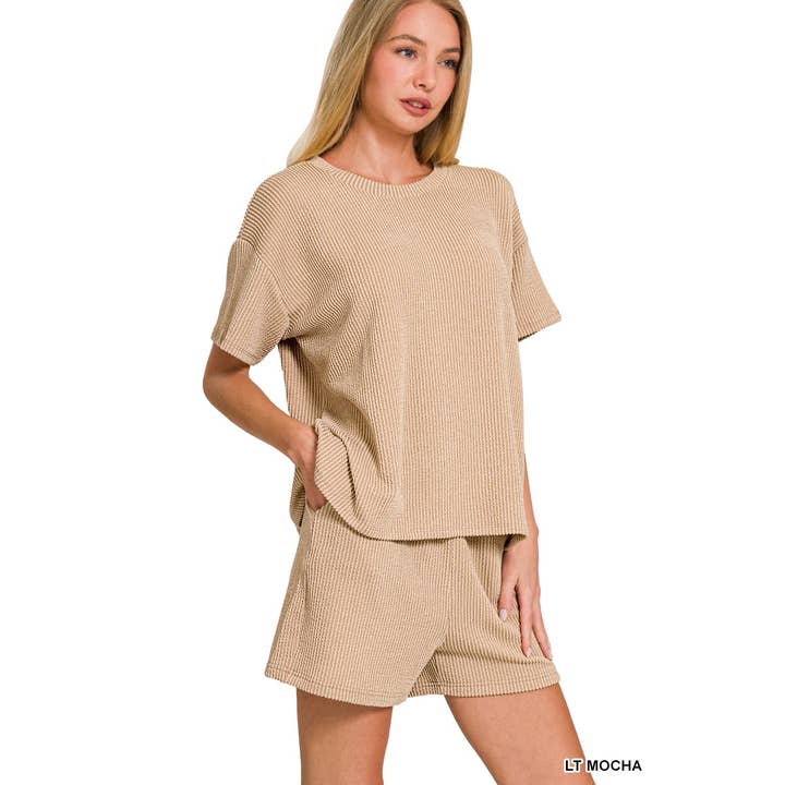 Corded rib short sleeve tee AND short pants set for wholesale by Apolline