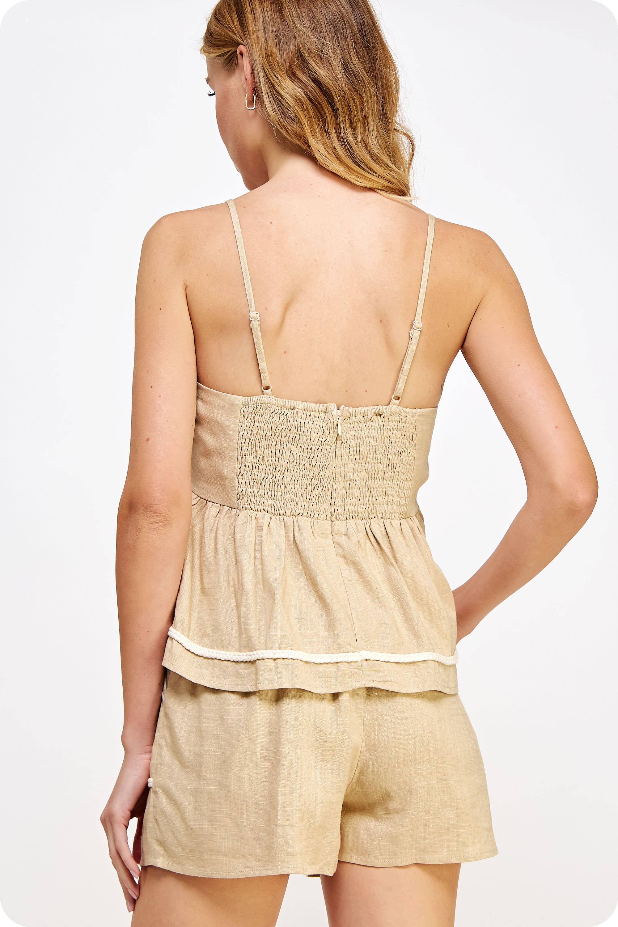 Strut & Bolt - Venta al por mayor Blusa - Mujer - Cami de lino sin mangas con detalle de ribete trenzado6