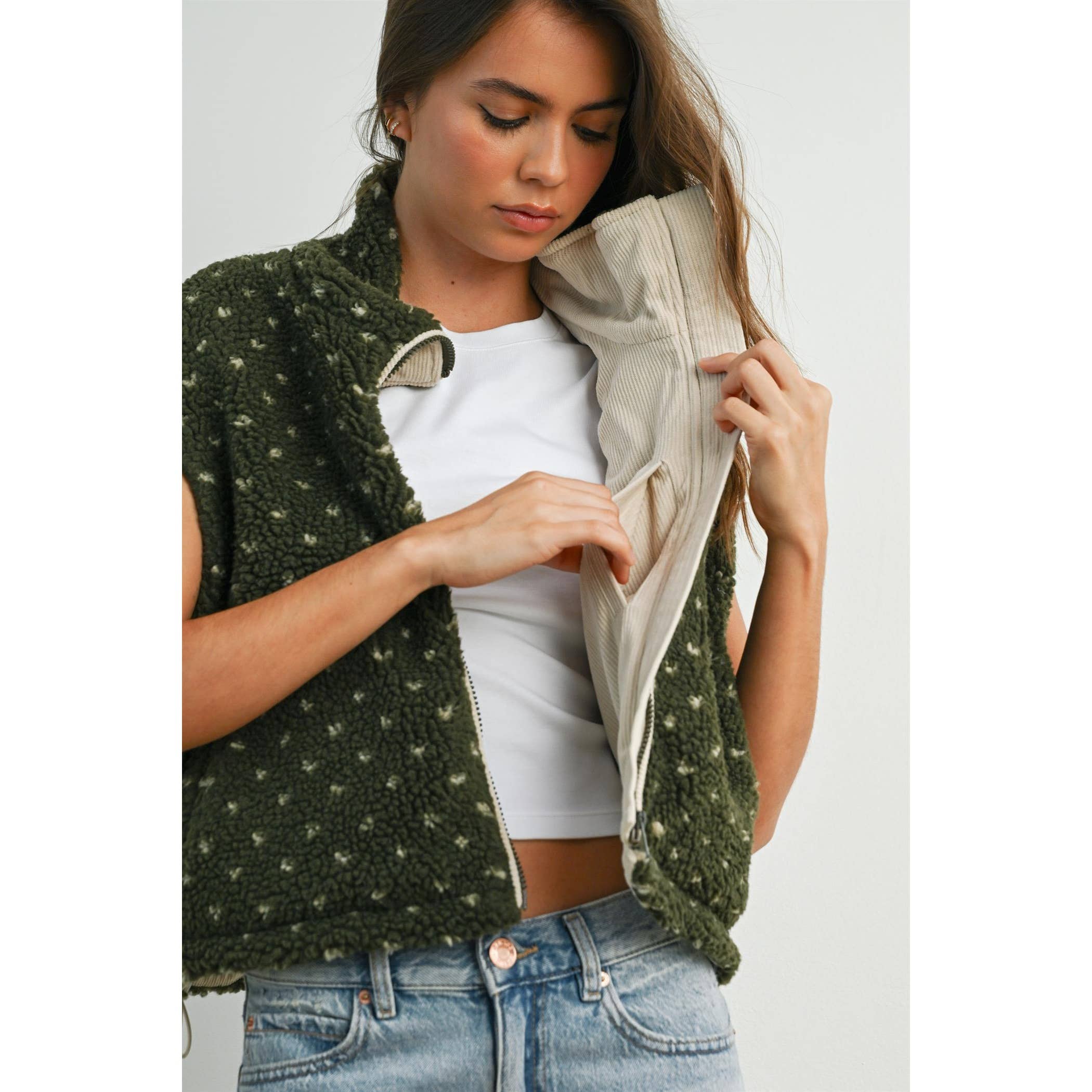 BUTTERMELON - Wholesale Jacket - Women's - Floral Fleece Sleeveless Vest - BMJ784936