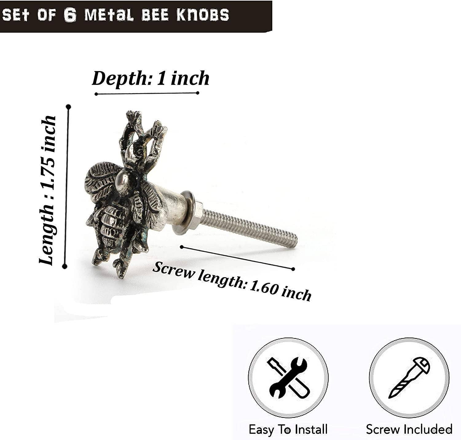 Perilla Home - Wholesale Knob/Pull - Set of 6 Chrome Bee Knob4