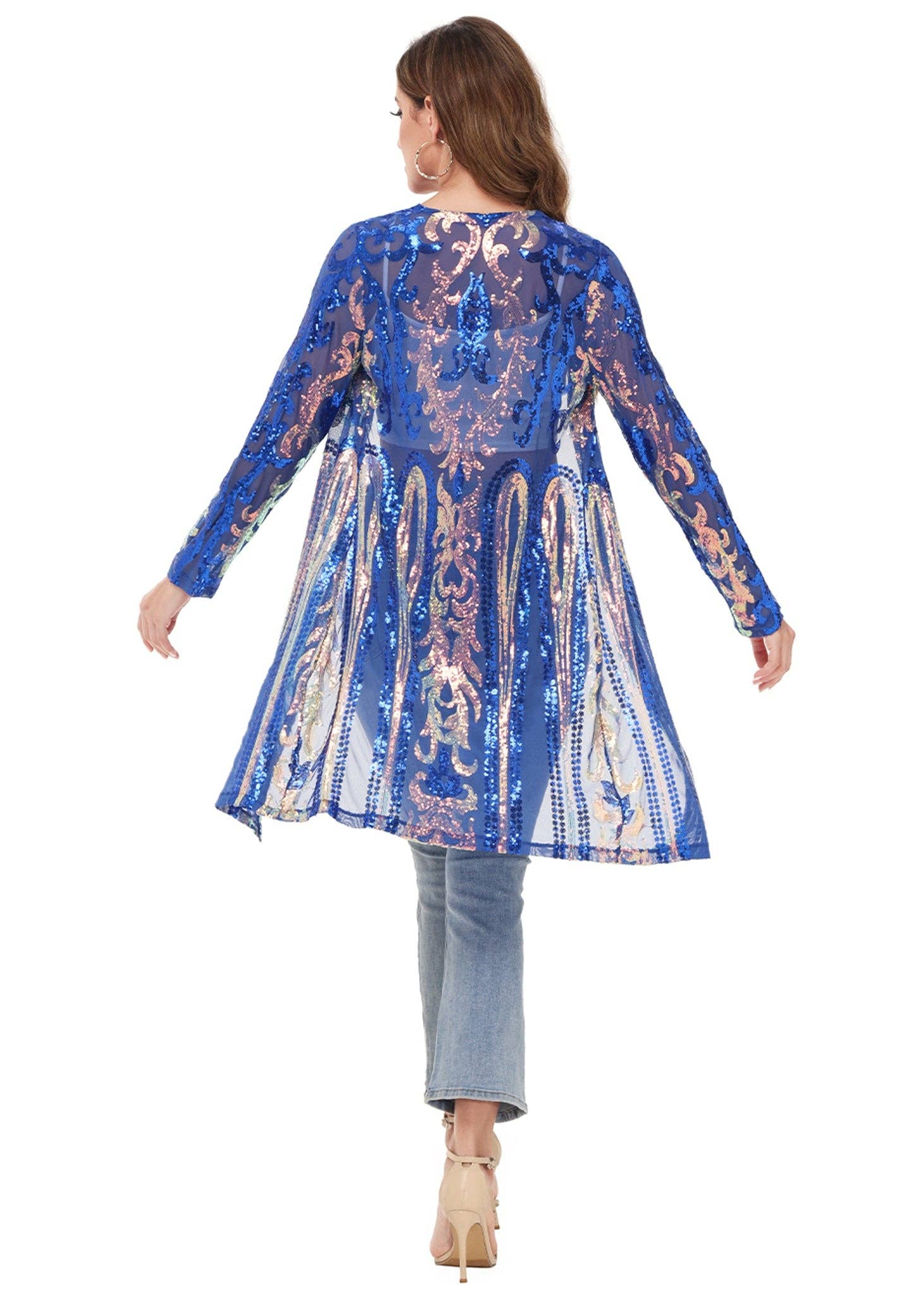 Anna Kaci Wholesale - Vente Kimono – femme - Cardigan à paillettes pour femmes à manches longues et ouvert sur le devant23