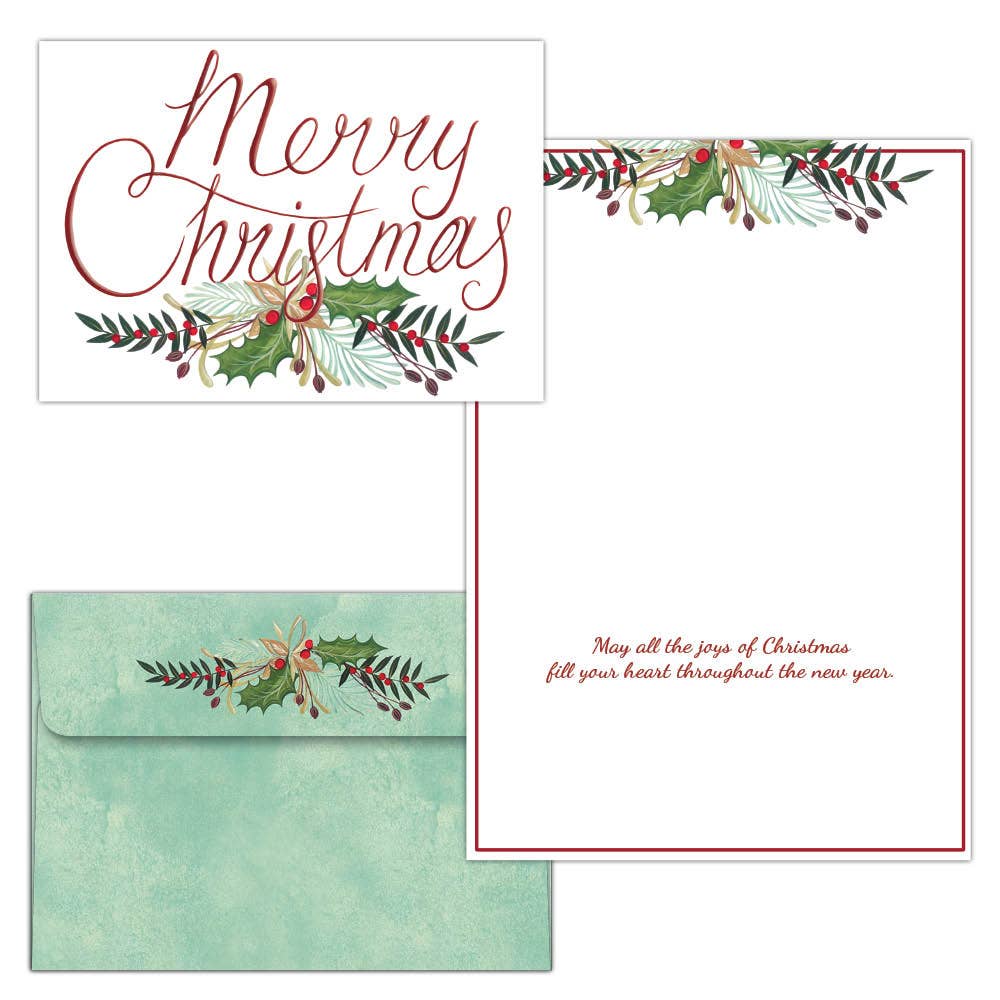 Crown Point Graphics - Wholesale Christmas Card - Merry Christmas Holly - Boxed Christmas Cards1