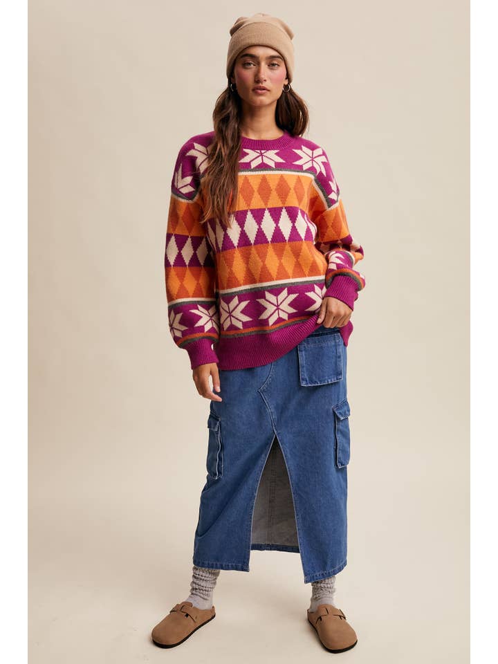 Listicle - Wholesale Knit Sweater - Women's - Geometric Fair Isle Knit Sweater LSW09298