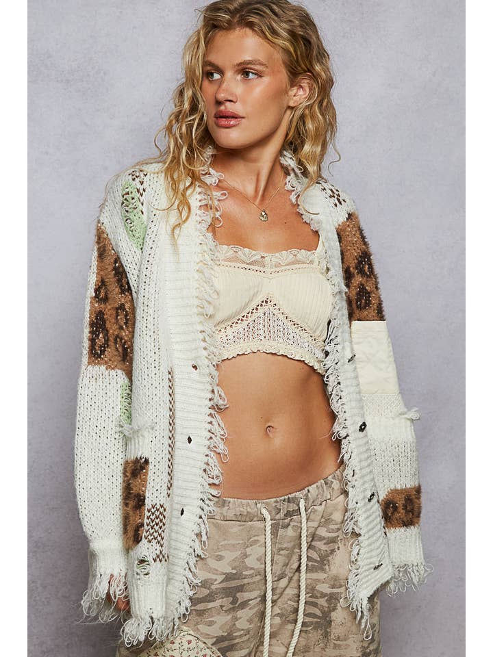 Pol Clothing - Wholesale Cardigan - Women's - Long sleeve contrast leopard pattern sweater cardigan top3