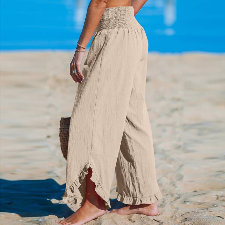 Rosa Clothing - Wholesale Pants - Women's - Smocked Elastic Waist Ruffled Wide Leg Pants11
