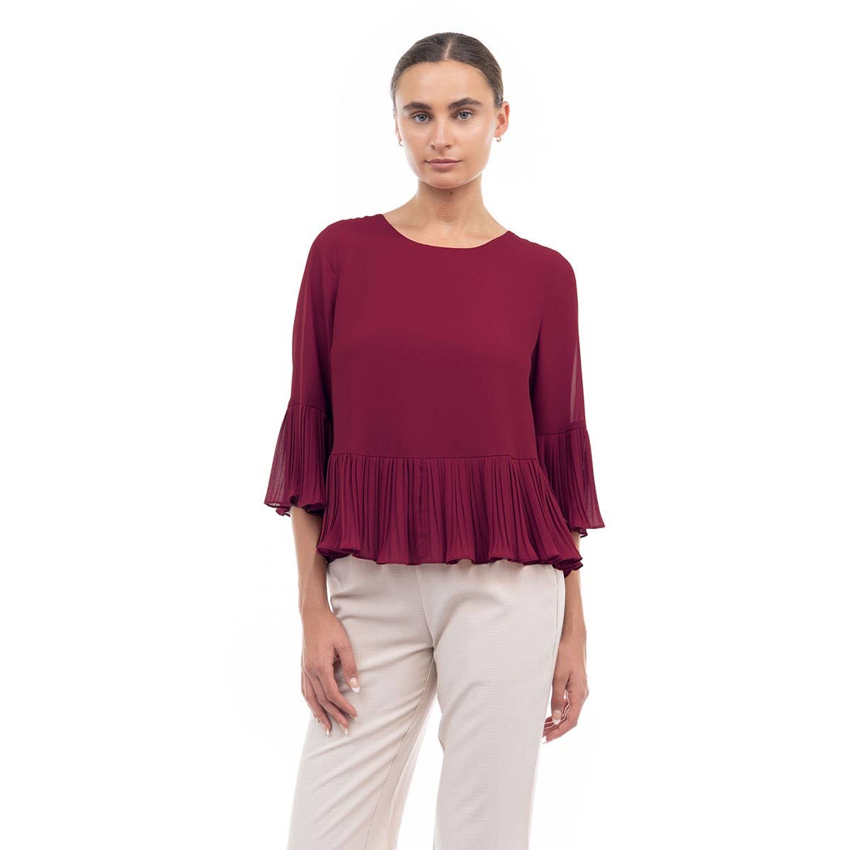 Naked Zebra – Engroshandel Bluse - Dame – Bluse med 3/4 ærmer og plisseringer9