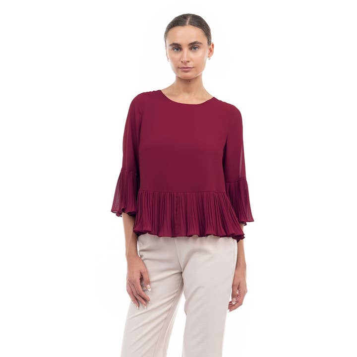 Naked Zebra – Engroshandel Bluse - Dame – Bluse med 3/4 ærmer og plisseringer9