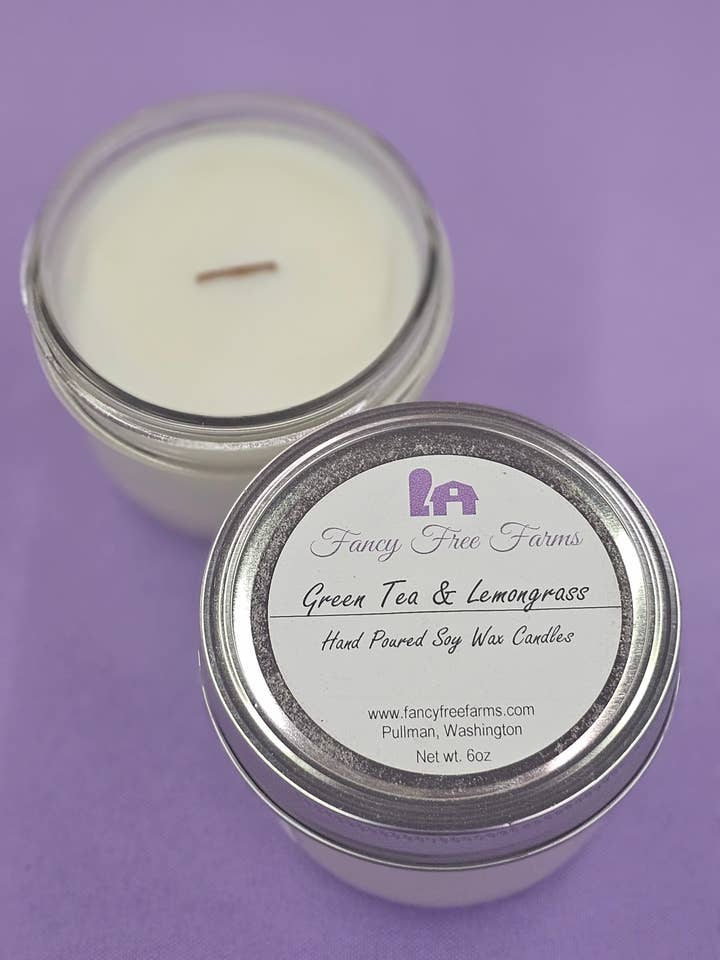Green Tea & Lemongrass Soy Candle for wholesale by Fancy Free Farms